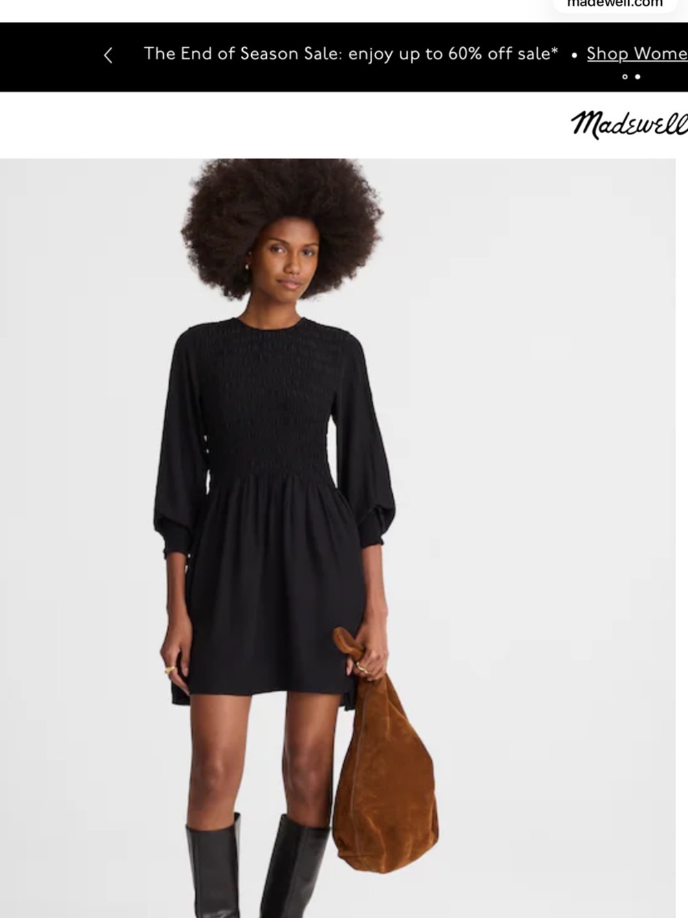 Madewell Black Smocked-Waist Mini Dress
